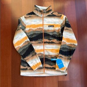 NWT Columbia Men's Full Zip Jacket Size Small Granite Mountain Sunset Pattern